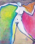 femme sur fond multicolore